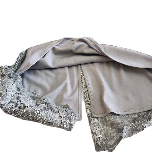 R & M Richards Silver Sequin Lace Stretch Midi Cocktail Wedding Guest Dress SZ14 - Picture 15 of 16